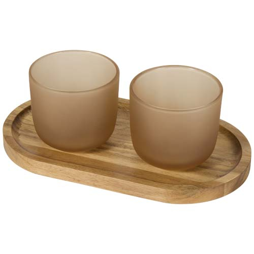 Plateau bois publicitaire avec 2 tasses 200 ml Male Flocons d’avoine